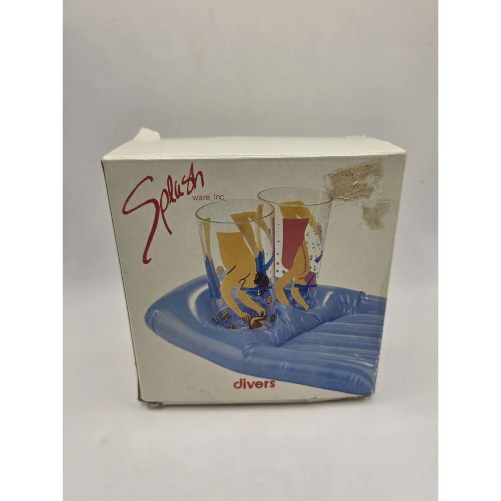 Vintage 80s Splash Ware San Francisco Floating Cooler Glasses Cups Swim Divers